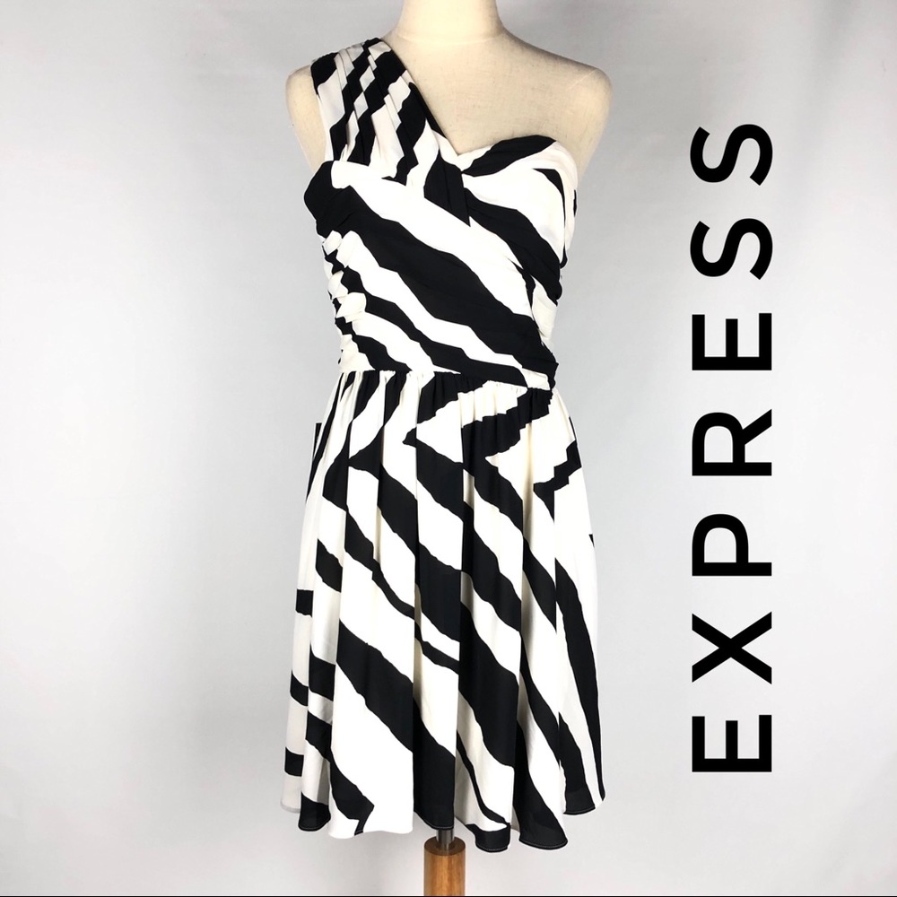 NEW Express Zebra Stripe One-Shoulder Dress Size 8